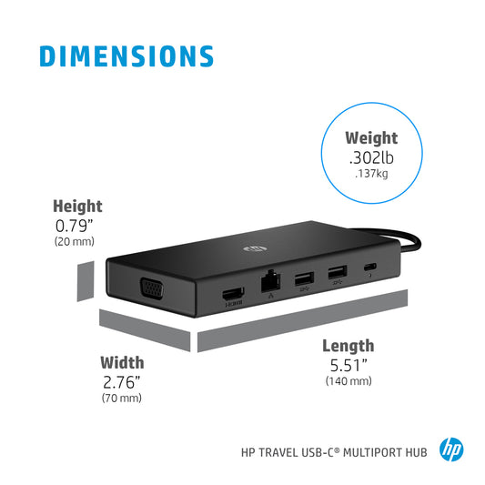HP Travel USB-C Multi port Hub Docking Station with USB-C and RJ-45 port