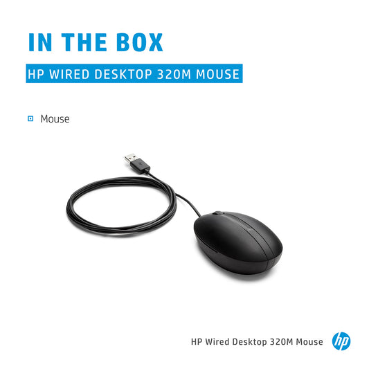 HP 320M Wired Desktop Optical Mouse with 3 Buttons and Ergonomic Design