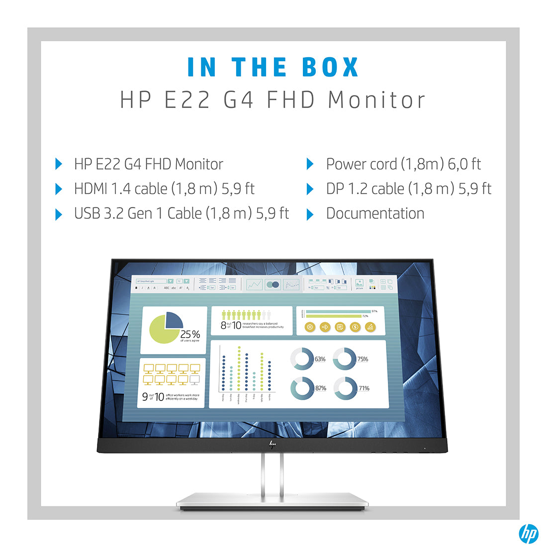 HP E22 G5 21.5 Inch Full HD IPS Monitor with HP Eye Ease and 4-way Monitor Adjustability