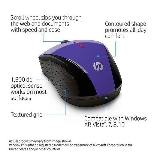 HP X3000 Purple Wireless Mouse with 2.4GHz Wireless Connection From TPS Technologies