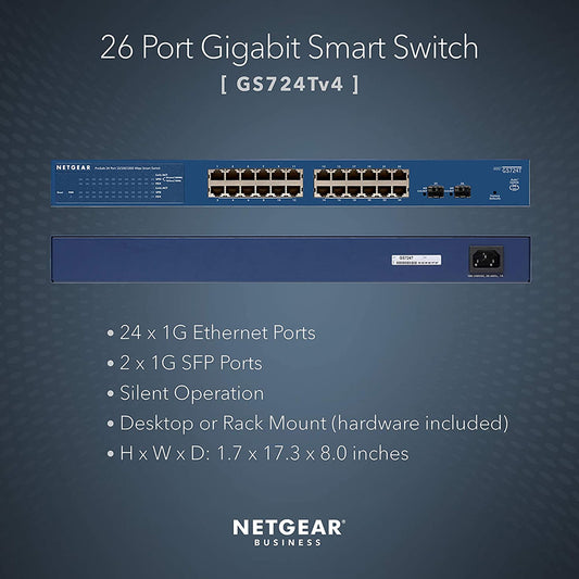 NETGEAR GS724T 24-Port Gigabit Ethernet Network Hub with 2 Dedicated SFP Ports