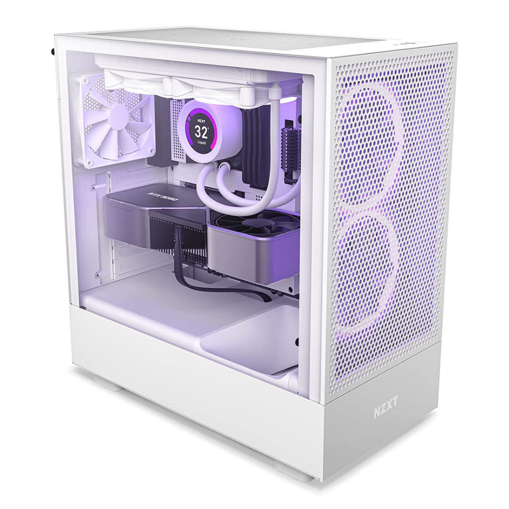 NZXT H5 Flow White Compact Mid-tower Case with Two Pre-Installed 120mm fans and Tempered Glass