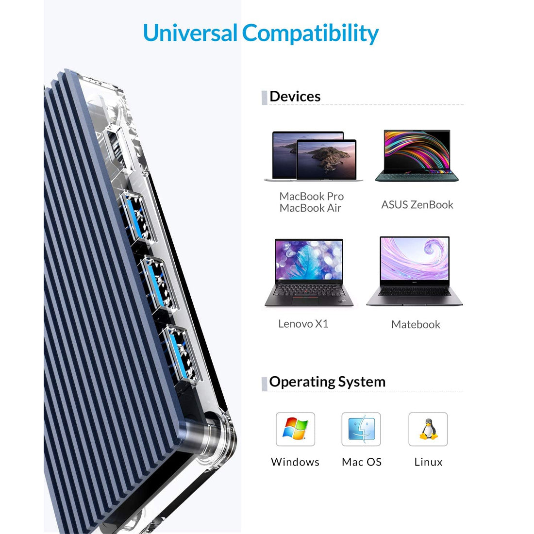 ORICO WB-7P Type-C 7-in-1 Transparent Hub with USB 3.0 RJ45 and HDMI