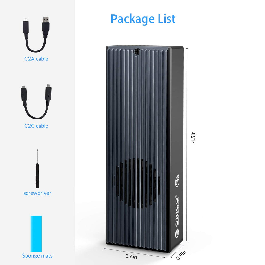 ORICO M2PVC3-G20 USB 3.2 20Gbps M.2 NVMe SSD Enclosure with Built-in Cooling System