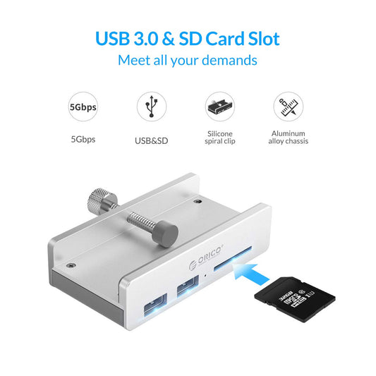 ORICO MH2AC-U3 Clip-type USB 3.0 HUB with Card Reader