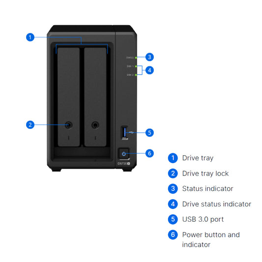 Synology DiskStation DS720+ Network Attached Storage NAS Drive with Built-in M.2 SSD Slot