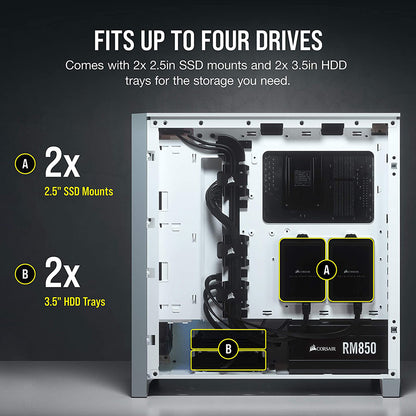 CORSAIR 4000D AIRFLOW White ATX Mid-Tower Cabinet with two 120mm AirGuide fans