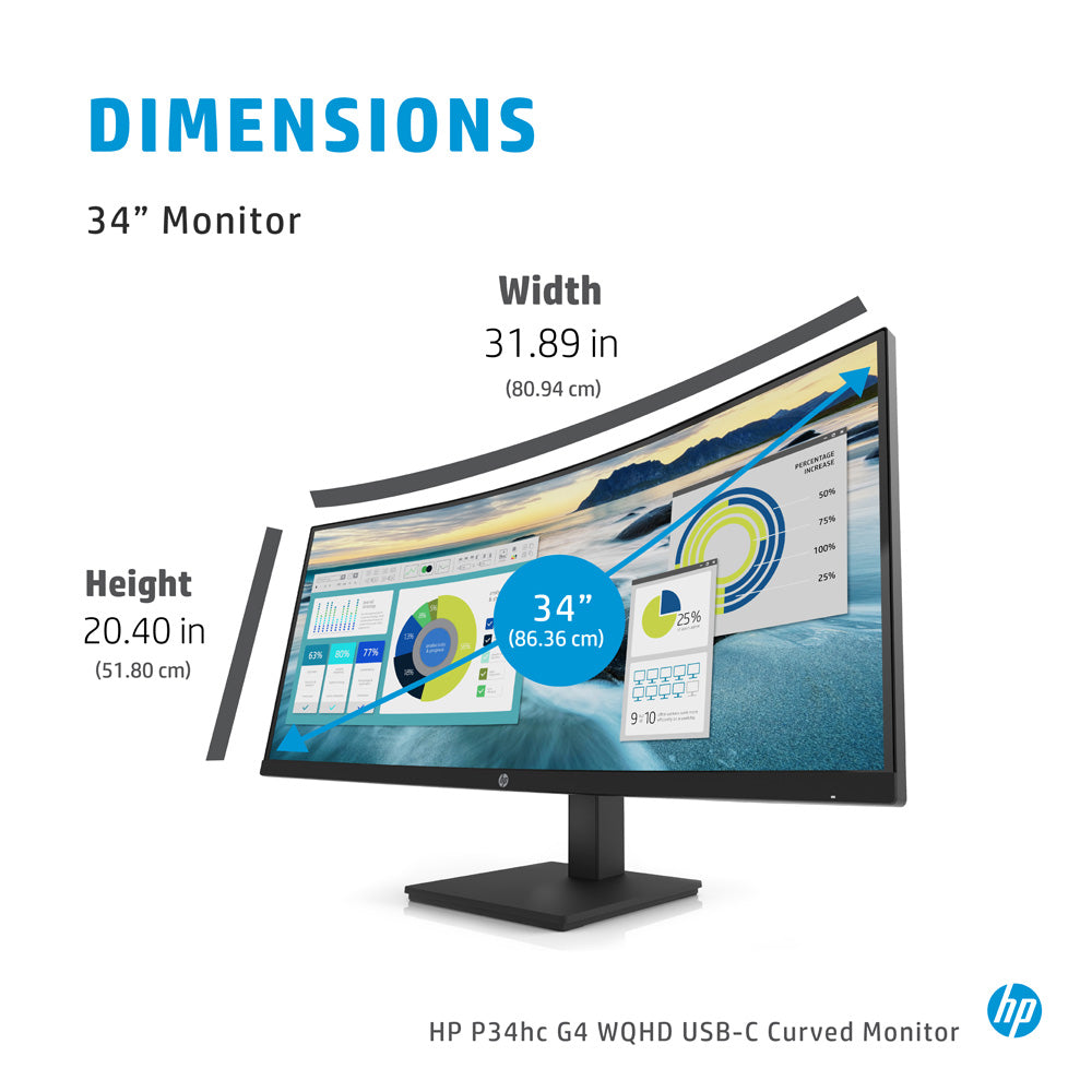 HP P34hc G4 34-inch WQHD Curved VA Monitor with USB Type-C and 4 USB-A 3.2 Gen 1