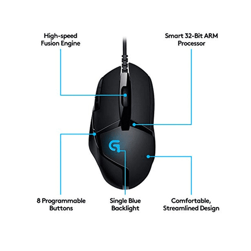 Logitech G402 Hyperion Fury USB Wired Gaming Mouse, 4,000 DPI, Lightweight,  8 Programmable Buttons, Compatible for PC/Mac - Black