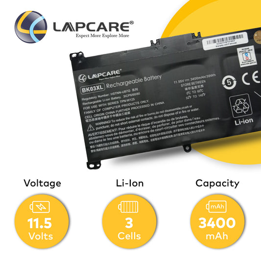 HP BK03XL Compatible Laptop Battery 39.27Wh 11.55V 3400mAh 3 Cell
