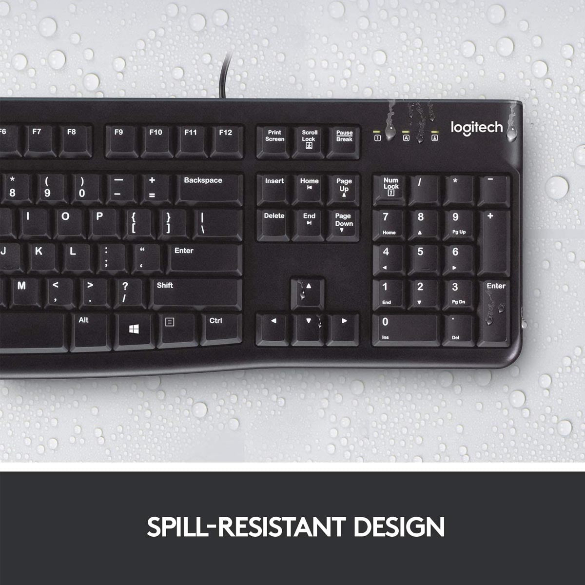 लॉजिटेक K120 वायर्ड कीबोर्ड स्पिल रेज़िस्टेंट डिज़ाइन और 10 मिलियन कीस्ट्रोक्स के साथ 