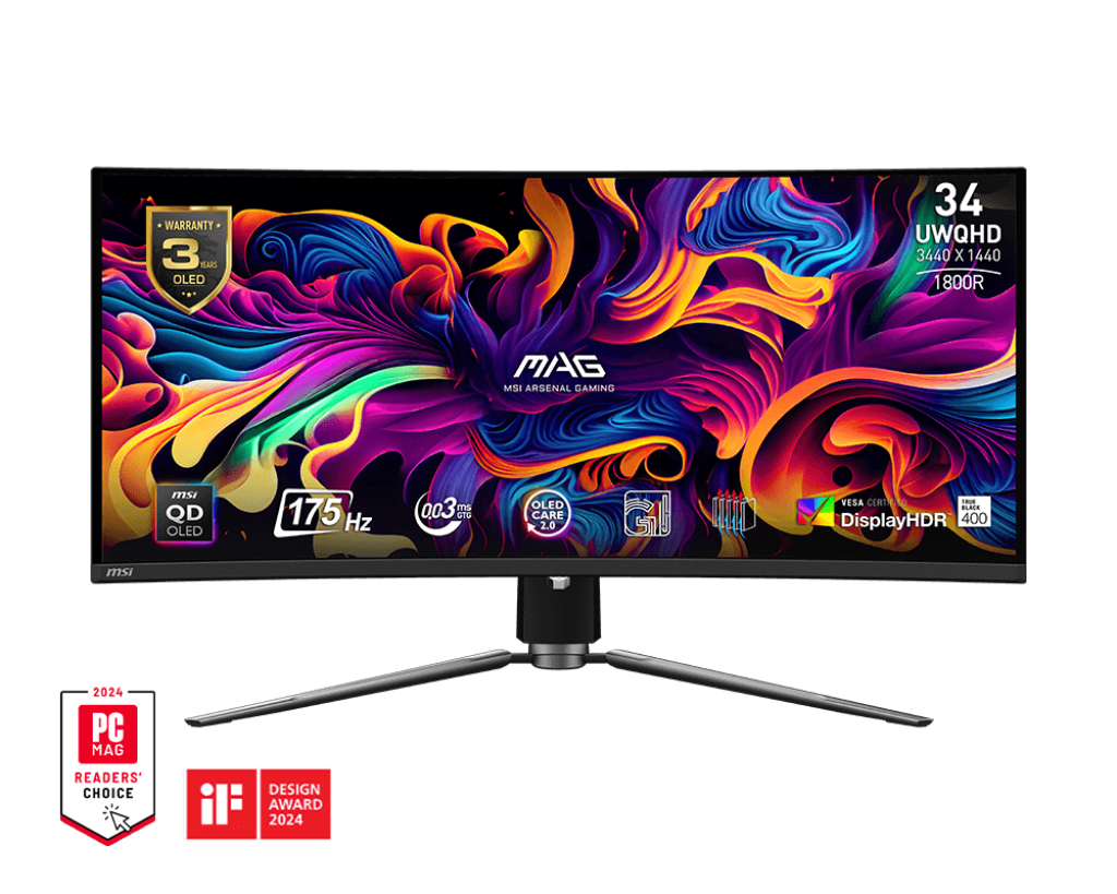 MSI MAG 341CQP QD-OLED 34" UWQHD 175Hz 0.03ms Curved OLED Gaming Monitor