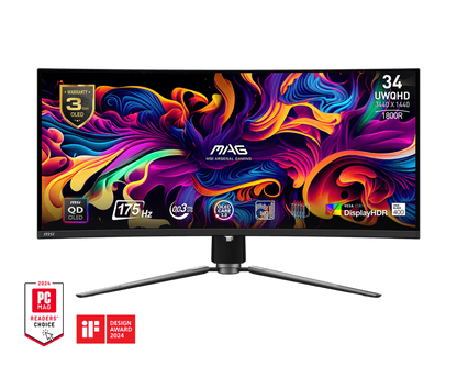 MSI MAG 341CQP QD-OLED 34" UWQHD 175Hz 0.03ms Curved OLED Gaming Monitor