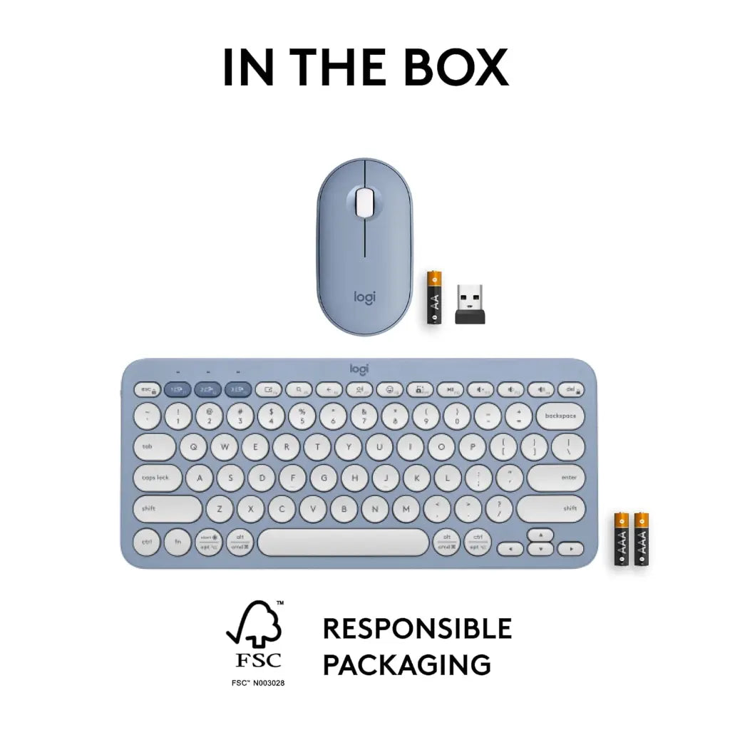 Logitech Pebble 2 Multi Device Wireless Keyboard & Mouse Combo - Tonal Blue