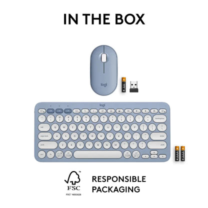 Logitech Pebble 2 Multi Device Wireless Keyboard & Mouse Combo - Tonal Blue