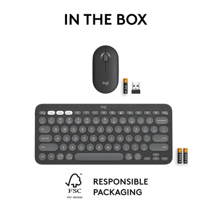 Logitech Pebble 2 Combo Wireless Bluetooth Keyboard & Mouse Set with Logi Bolt Receiver