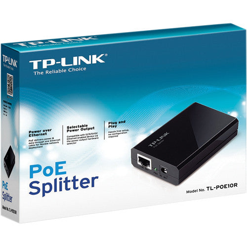 TP-Link Omada TL-POE10R 12V Up to 100 Meter PoE Splitter - Black