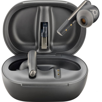 POLY Voyager Free 60+ UC Carbon Black Earbuds with BT700 USB-C Adapter and Touchscreen Charge Case