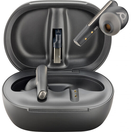 POLY Voyager Free 60+ UC Carbon Black Earbuds with BT700 USB-C Adapter and Touchscreen Charge Case