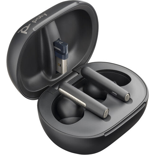 POLY Voyager Free 60+ UC Carbon Black Earbuds with BT700 USB-C Adapter and Touchscreen Charge Case