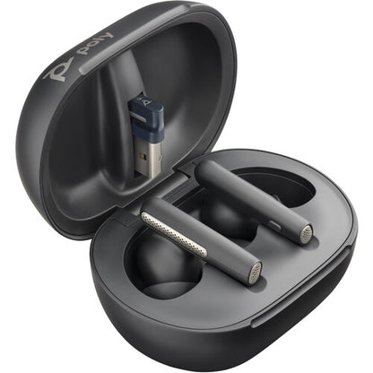 POLY Voyager Free 60+ UC Carbon Black Earbuds with BT700 USB-C Adapter and Touchscreen Charge Case