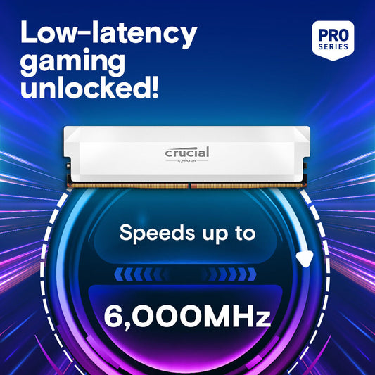 Crucial Pro Overclocking 16GB DDR5 6000Mhz CL36 UDIMM OC Gaming Memory - White