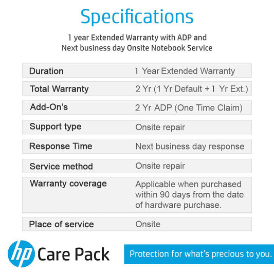 HP Care Pack 1 Year Extended Warranty with 2 Year ADP Protection for Spectre Laptops - NOT A LAPTOP