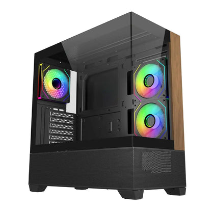 Cooler Master Elite 690 Wood ARGB Mid‑Tower Case with with Real Wood Front - Black