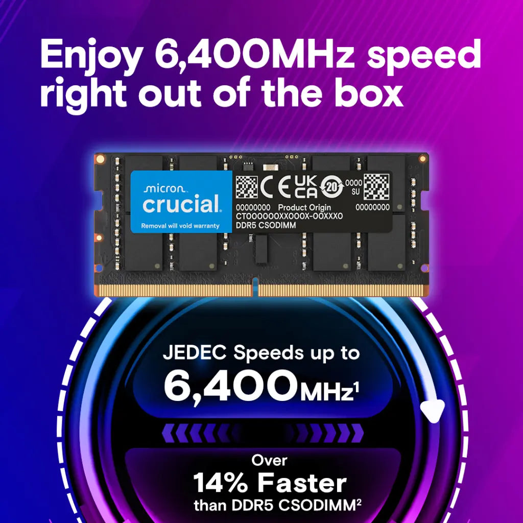 Crucial 16GB DDR5 RAM 6400MHz CL52 262 Pin CSODIMM Laptop Memory-tpstech.in