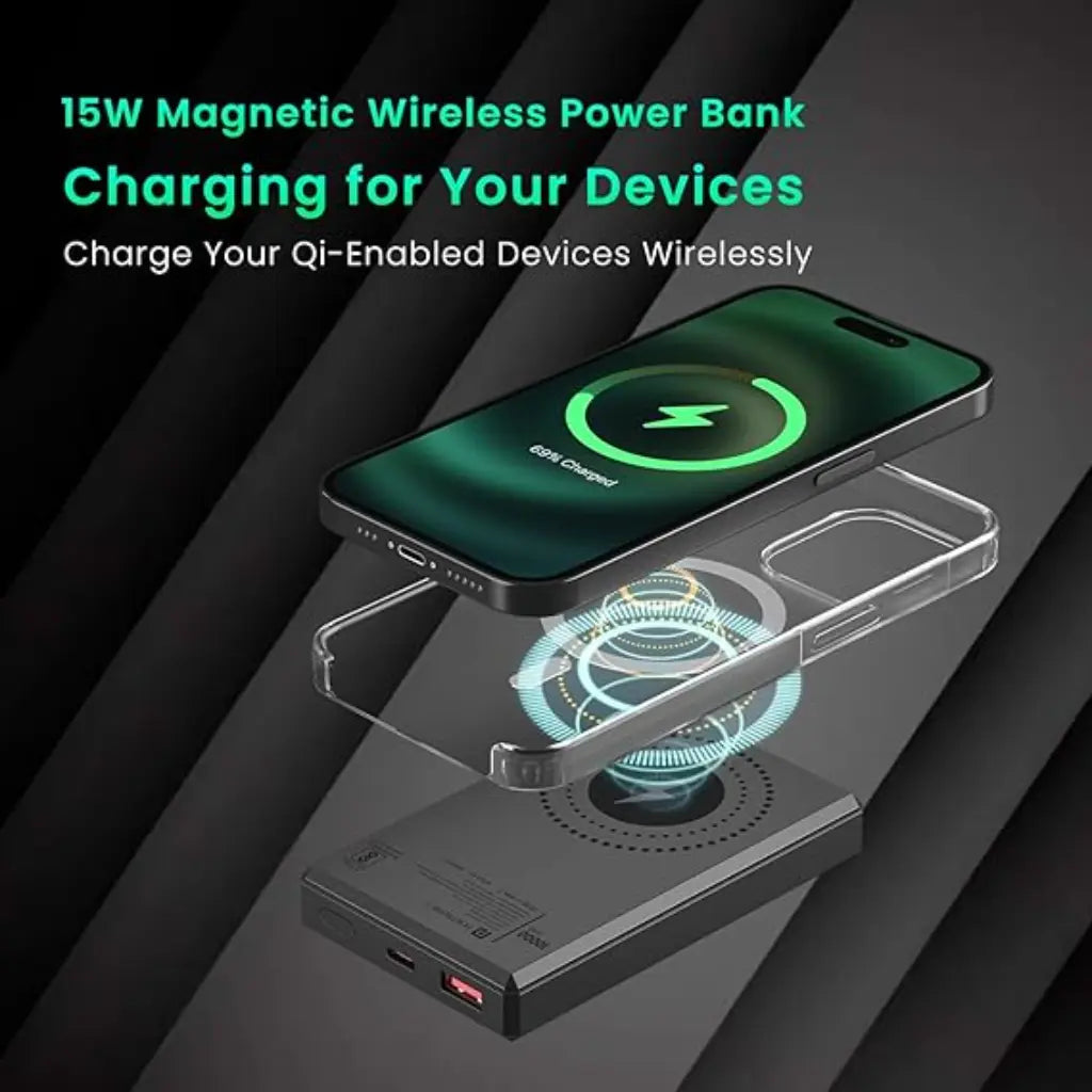 Portronics Luxcell MagClick 10K POR 2257 10000mAh 15W Magnetic Wireless 22.5W Fast Charging Power Bank-tpstech.in