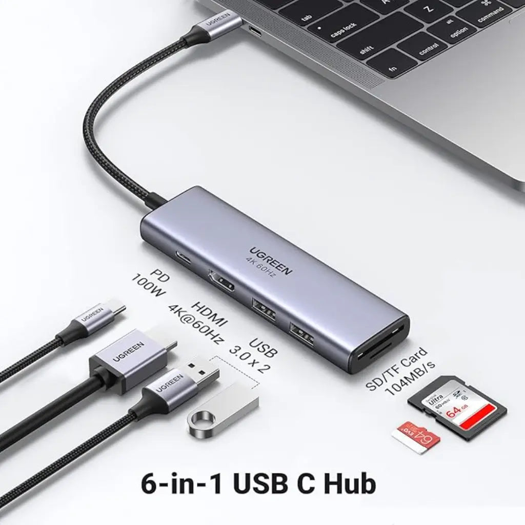 Ugreen USB-C Multifunctional Dock 6-in-1 Hub with 4K HDMI 100W PD-tpstech.in