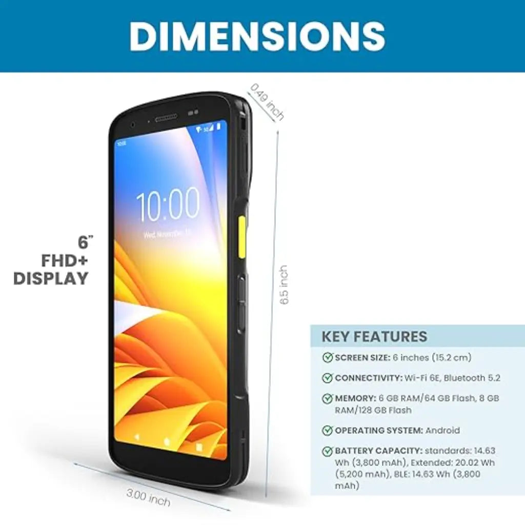 Zebra TC22 Android Mobile Computer with 6" Touchscreen Wi-Fi 6E Integrated Barcode Scanner-tpstech.in