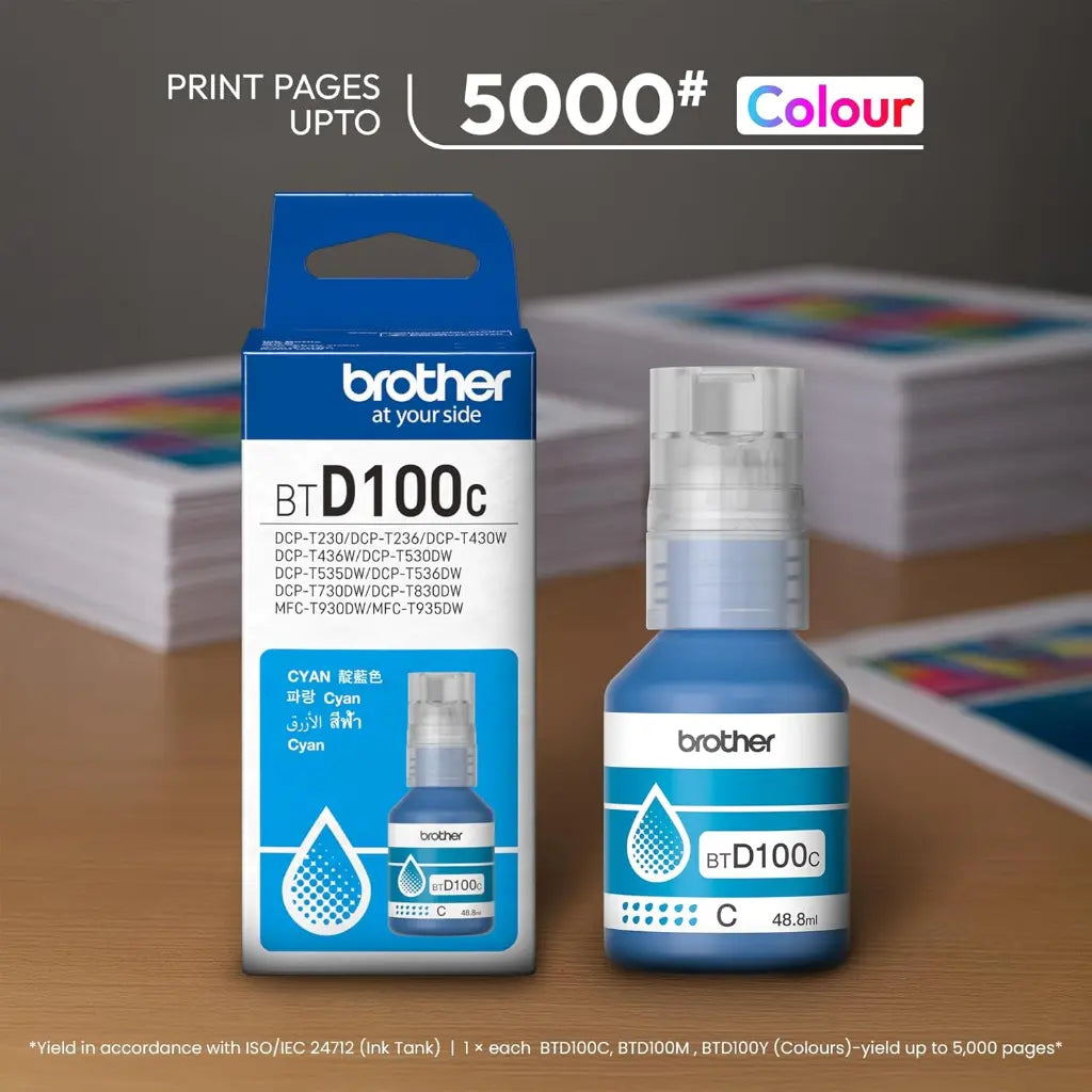 Brother BTD100C Cyan Ink Bottle 50ml Original High Yield Ink (Up to 5000 Pages) for Brother DCP & MFC Ink Tank Printers-tpstech.in