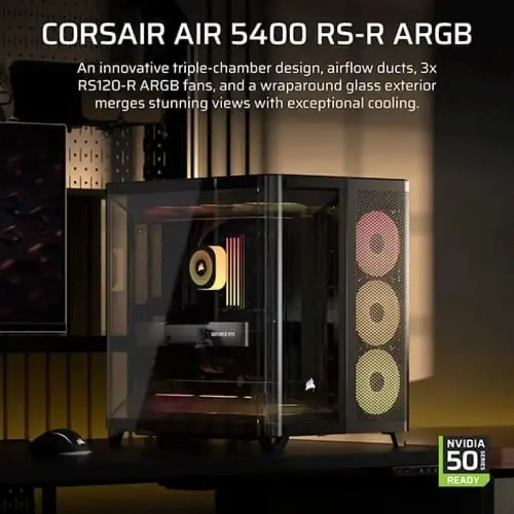 Corsair AIR 5400 RS‑R ARGB Triple Chamber Mid Tower PC Case with Curved Glass-tpstech.in