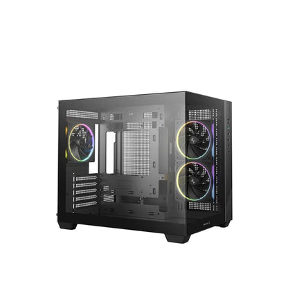 Deepcool CG330 3F Panoramic Dual‑Chamber Micro‑ATX Case with Tempered Glass - Black-tpstech.in