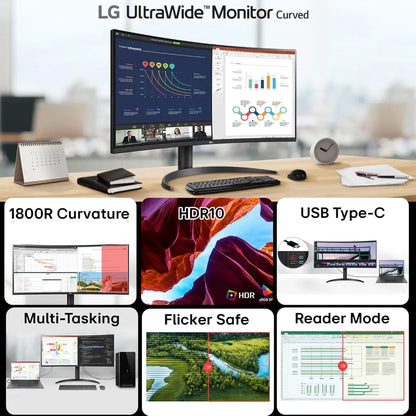 LG 34WR55QK 34" 100Hz Curved UltraWide QHD Monitor-tpstech.in