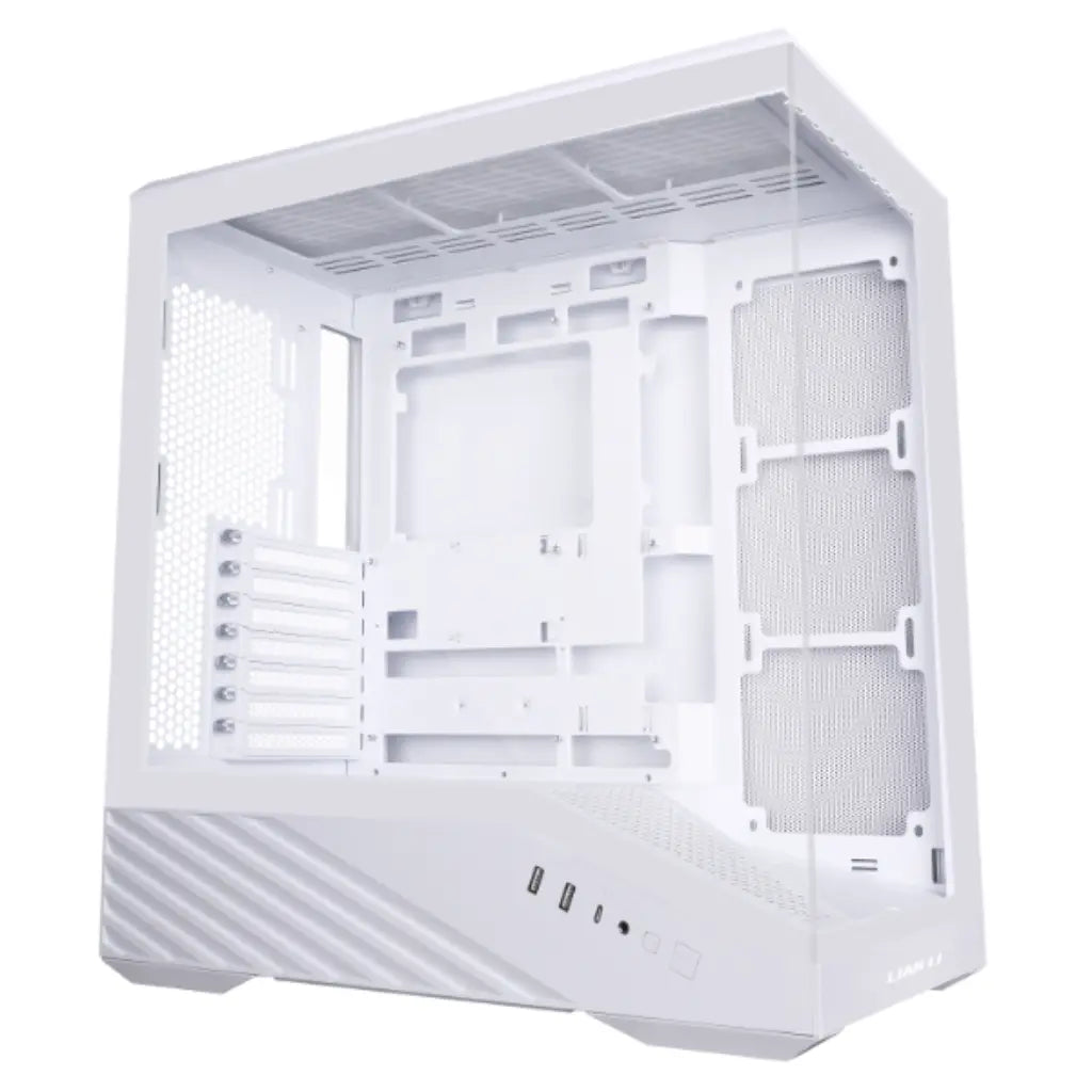 Lian Li Vector V100W Mid Tower Dual Tempered Glass PC Case with Back‑Connect Support - White-tpstech.in
