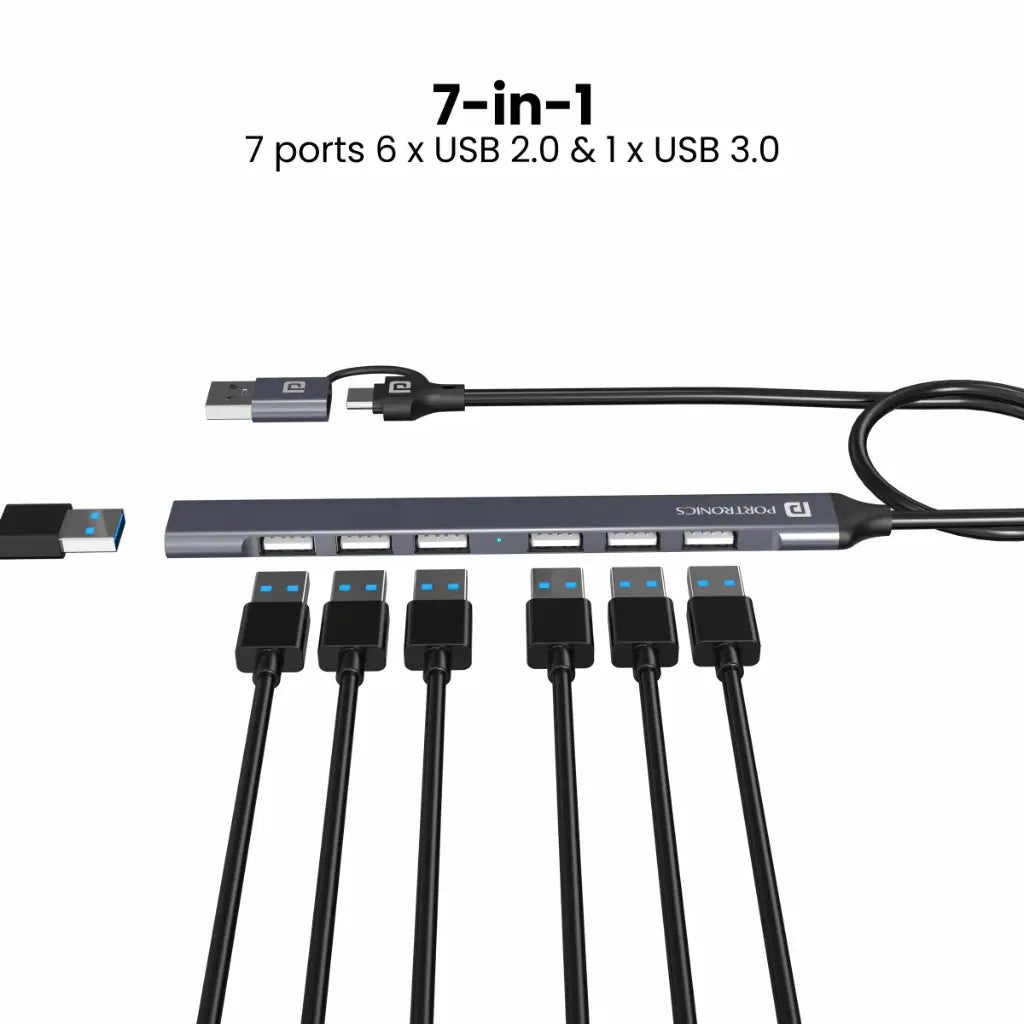 Portronics Mport 7 POR 1792 7 Port USB Hub with Type C and USB A Convertible Heads-tpstech.in