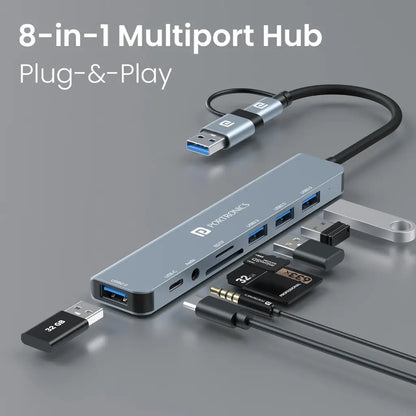 Portronics Mport 8 Plus POR 3044 8 in 1 Dual USB Hub with USB 3.0-tpstech.in