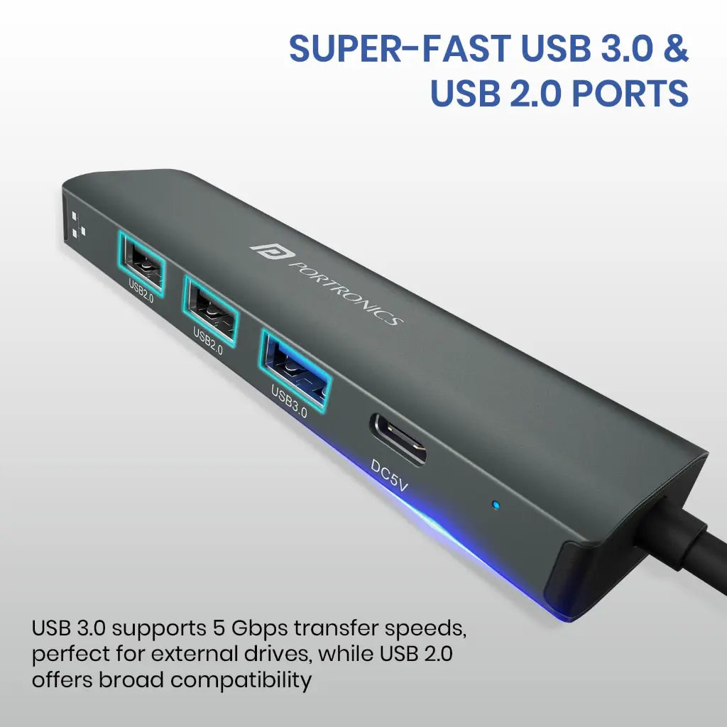 Portronics Mport Edge POR 2931 5 in 1 USB Hub with Type C-tpstech.in