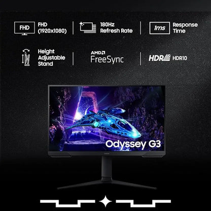 Samsung Odyssey G3 LS24DG300EW 24" 180Hz 1ms FHD VA Gaming Monitor-tpstech.in