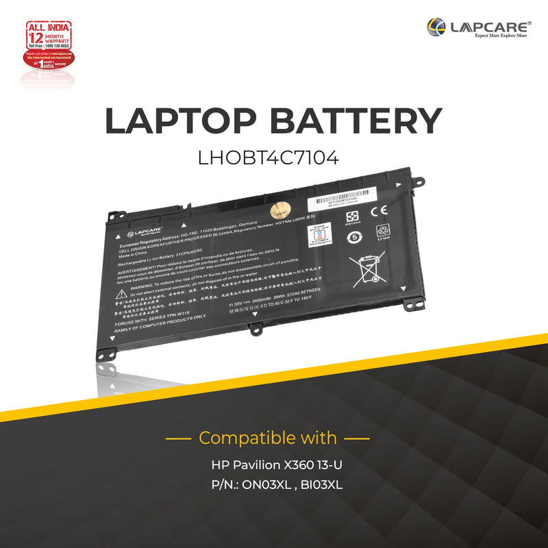 HP Pavilion X360 13-U Compatible Laptop Battery 3400mAh 39.27Wh 11.55V 3 Cell - ON03XL