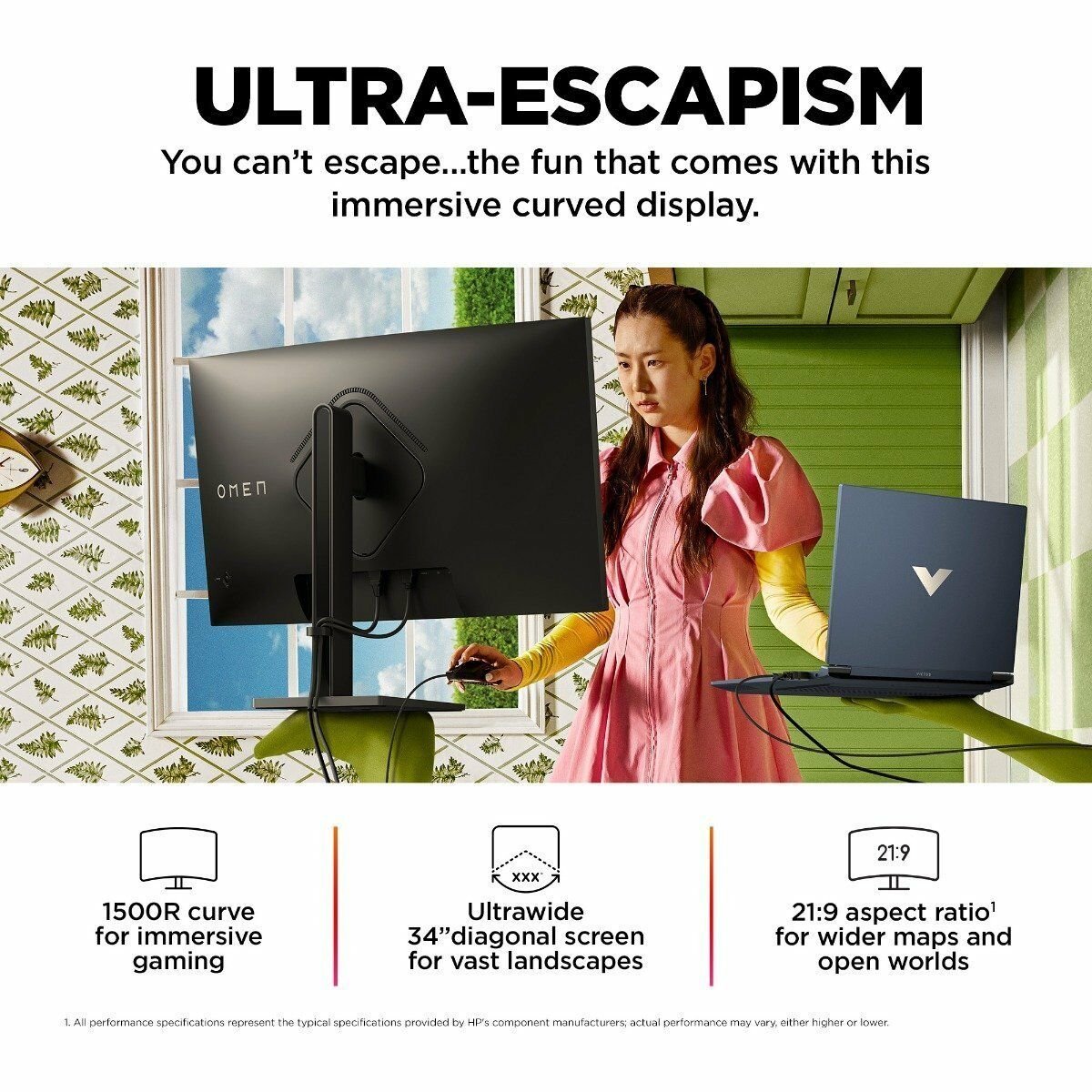 HP OMEN 34C 780K9AA 34" WQHD 165Hz 1ms Curved Gaming Monitor