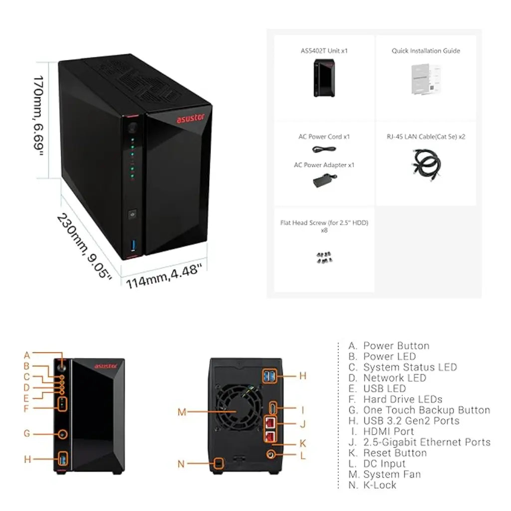 ASUSTOR AS5402T Nimbustor 2 Diskless 2-Bay NAS 2.5GbE-tpstech.in