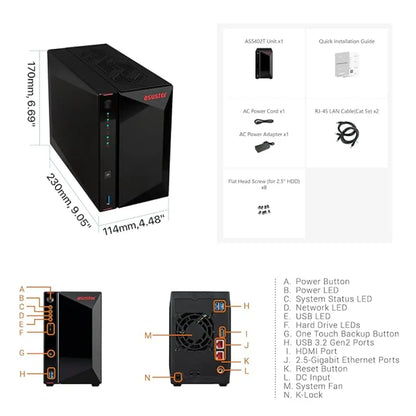 ASUSTOR AS5402T Nimbustor 2 Diskless 2-Bay NAS 2.5GbE-tpstech.in