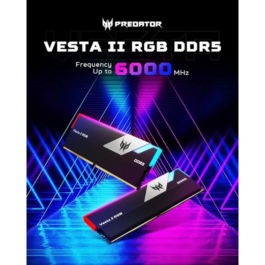 Acer Predator Vesta II DDR5 RAM 64GB (32GBx2) 6000MHz CL30 288-Pin Desktop Memory- Black -tpstech.in