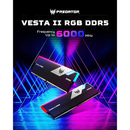 Acer Predator Vesta II DDR5 RAM 64GB (32GBx2) 6000MHz CL30 288-Pin Desktop Memory- Black -tpstech.in