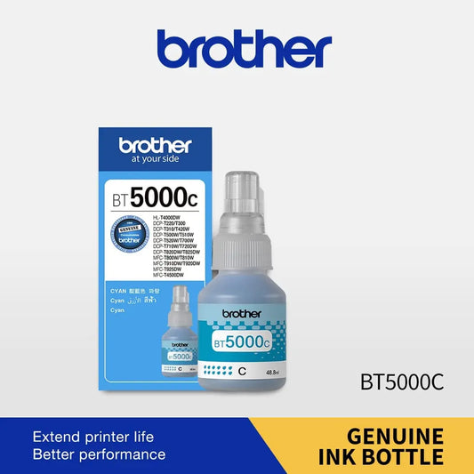 Brother BT5000C Cyan Original Ink Bottle 41.8ml High‑Yield Up to 5,000 Pages ompatible with Brother DCP & MFC InkTank Printers-tpstech.in