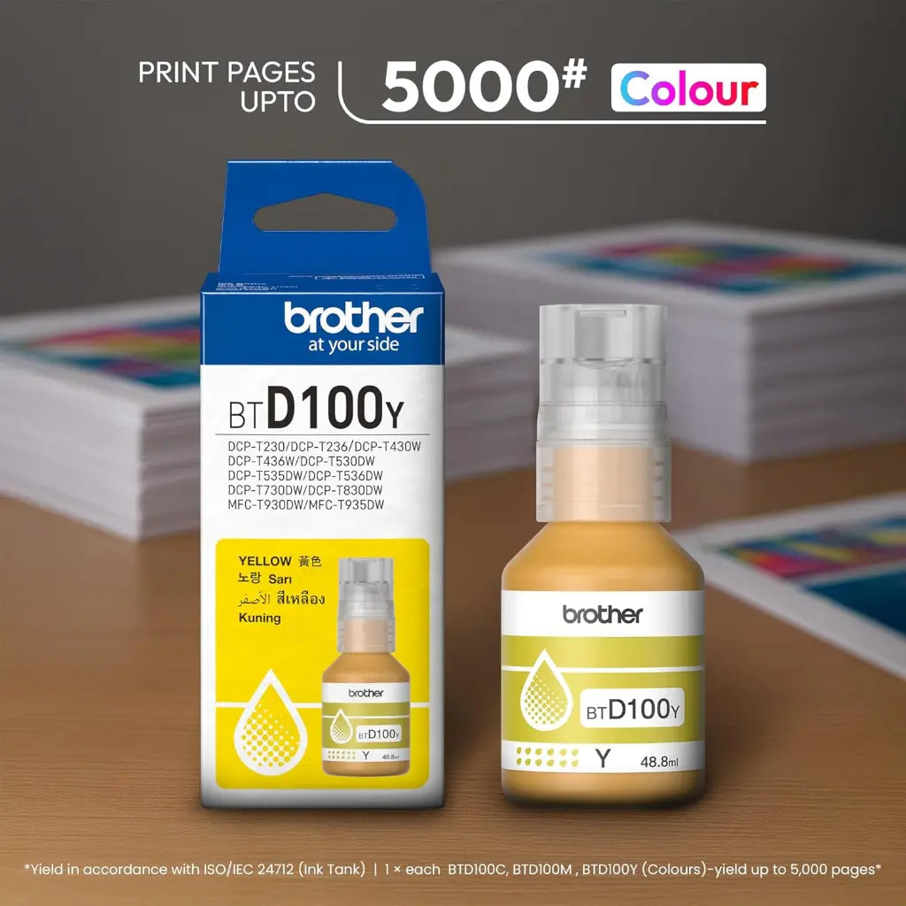 Brother BTD100Y Yellow Ink Bottle 50ml High Yield (5000 Pages)-tpstech.in