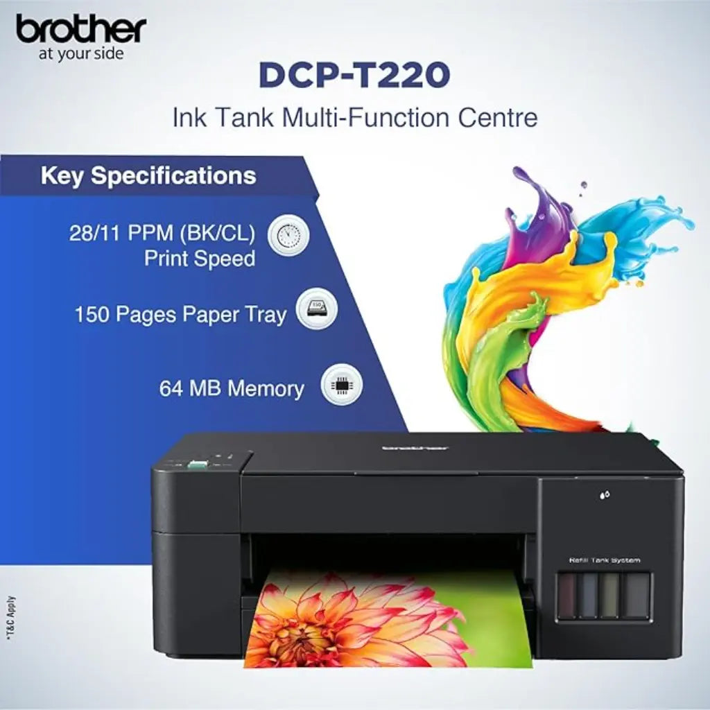 Brother DCP-T220 All-in-One Color Ink Tank Printer Print Copy Scan -tpstech.in